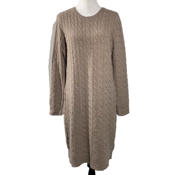 Lauren Ralph Lauren Cable Knit Sweater Dress Midi Wool Cashmere Brown Size XL - Picture 1 of 8